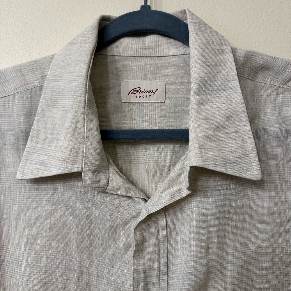 Brioni Linen Plaid Button Down Shirt (M6)